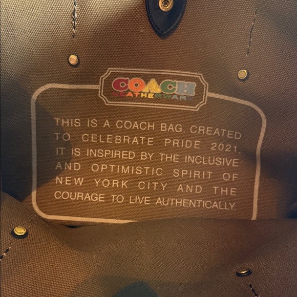 Coach Rexy Brown Camo Print Tote with Multicolor Pride Dinosaur Patch - Picture 6 of 11